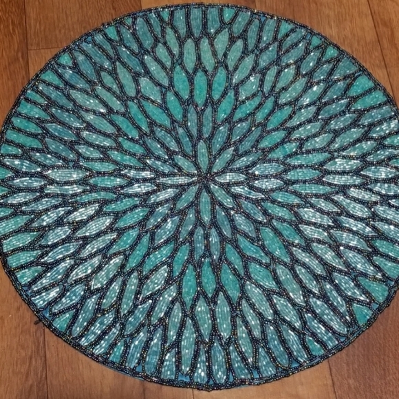 Pier 1 Dining Pier Beaded Aqua 15 Round Peacock Placemat Poshmark